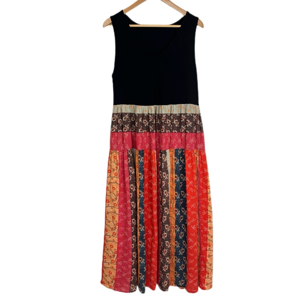 Boho Maxi Dress Patchwork Cotton Sleeveless Size XL